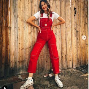 Hey Gang Knee Patch Overalls Red NWOT Oversized